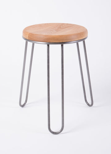 modern steel and wood stool - high-quality furniture - dining height - white oak wood 