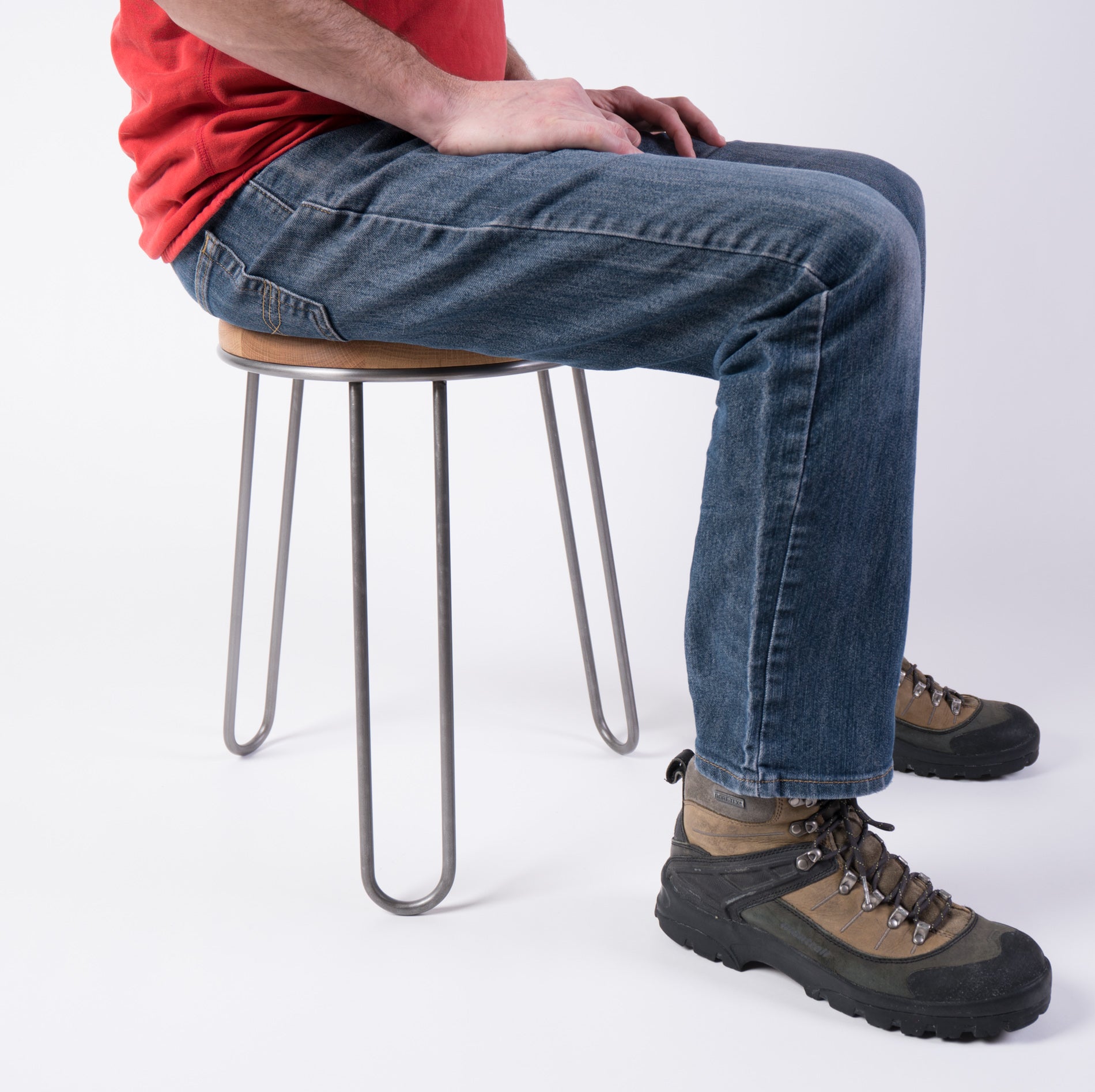 steel and white oak stool - table height - lifestyle image - beckett street - portland - maine - furniture