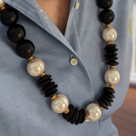 Grande Pearl Long Black Necklace