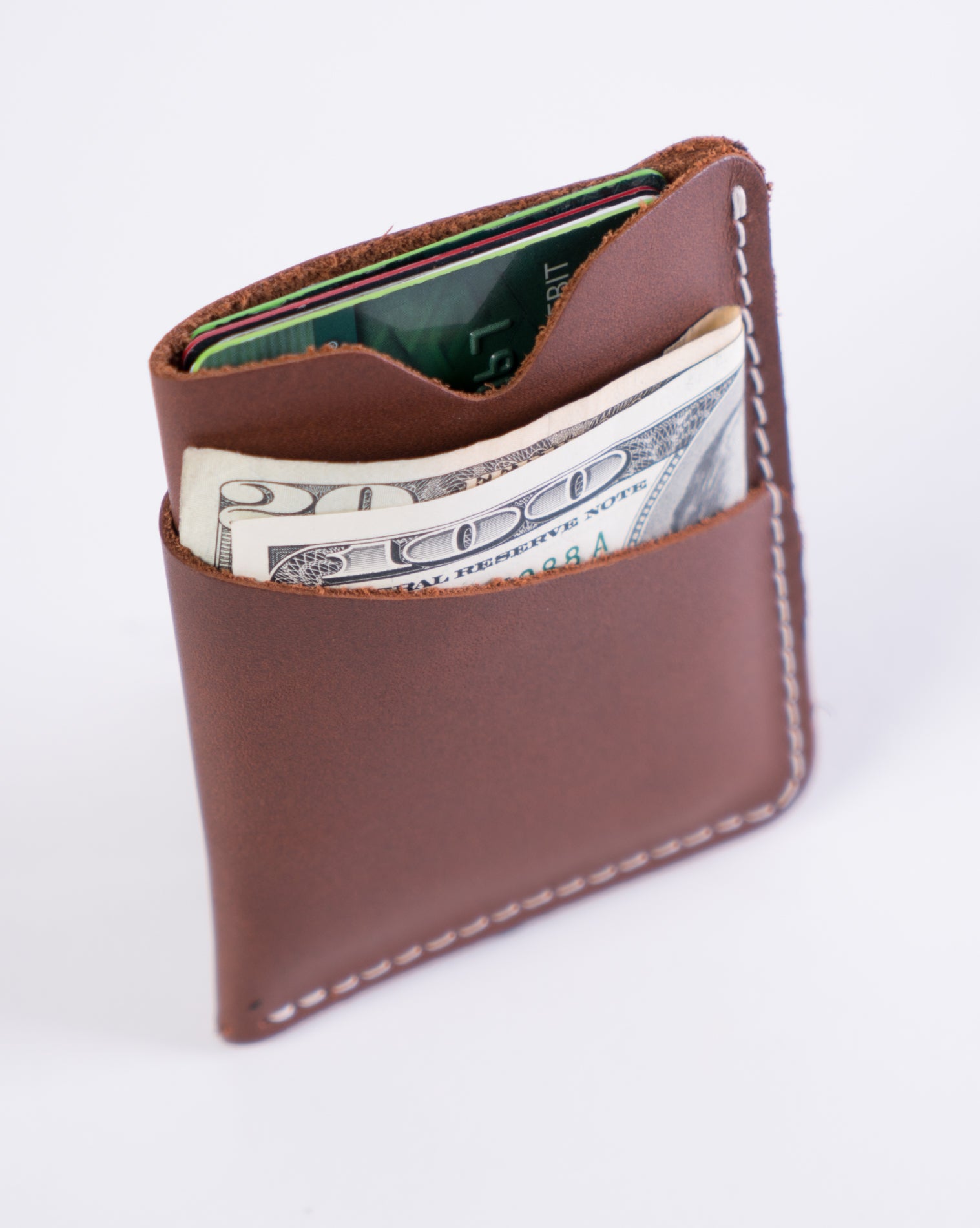 inside shot of the brockman wallet - brown leather - handmade in Maine out of durable materials