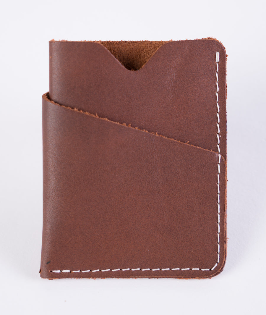 The brockman wallet in brown - hand stitched leather - card wallet - double pocket